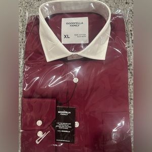 Goodfella Family men’s 100% cotton no iron dress shirt XL maroon/white. New
